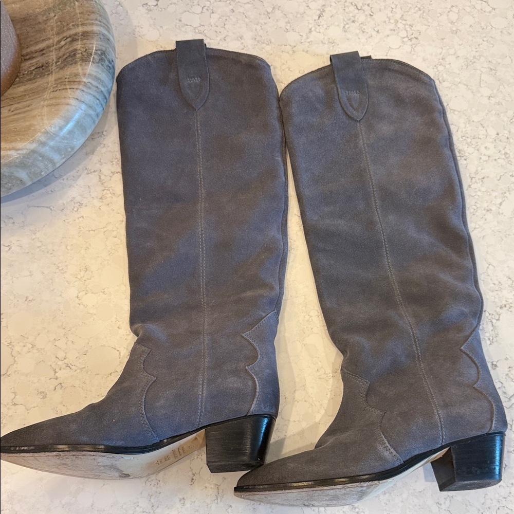 Isabel Marant Dark Gray suede Cowboy chic Knee Boots - Picture 7 of 13